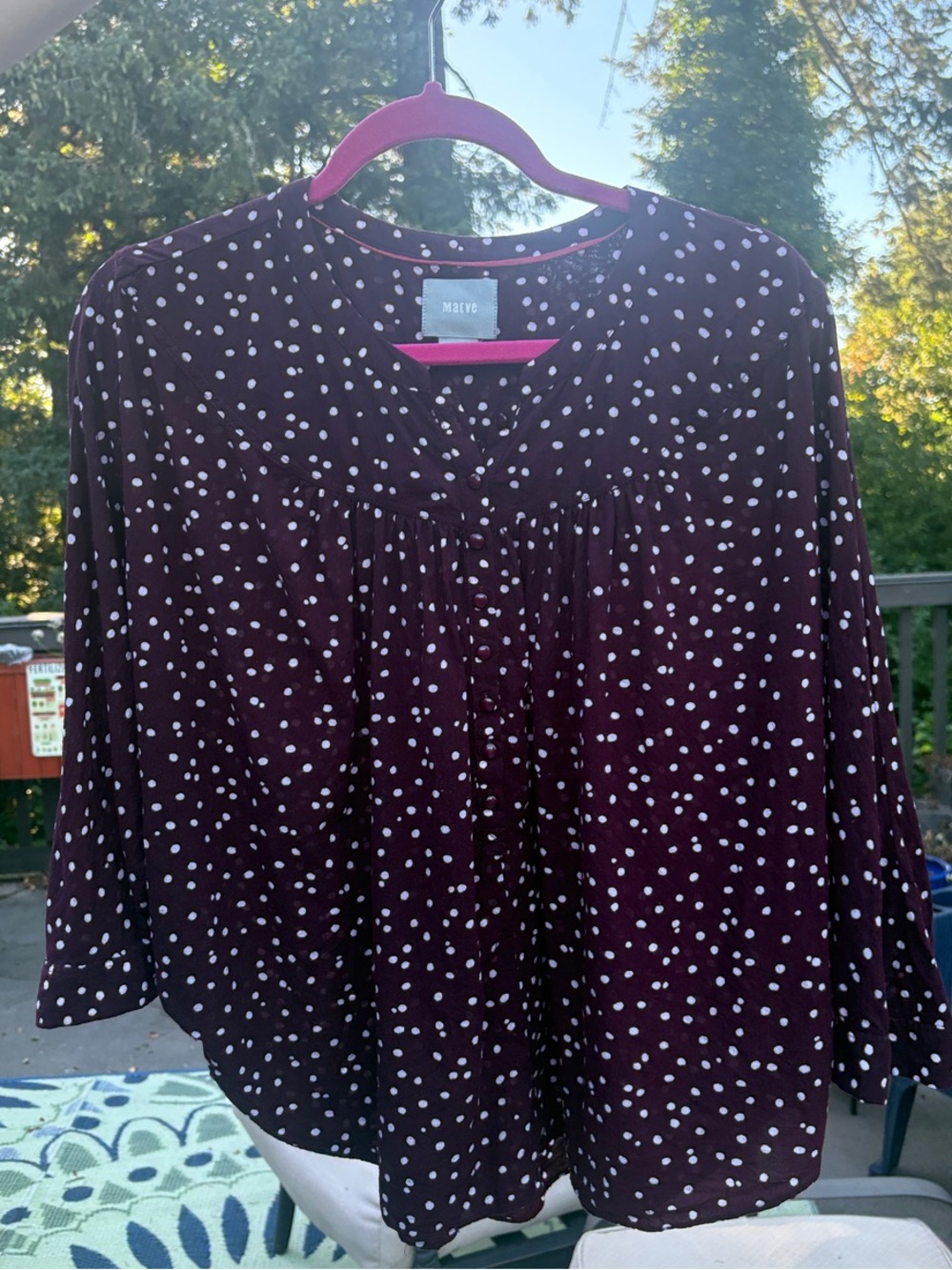 Maeve Wine Dot Print V-Neck Blouse